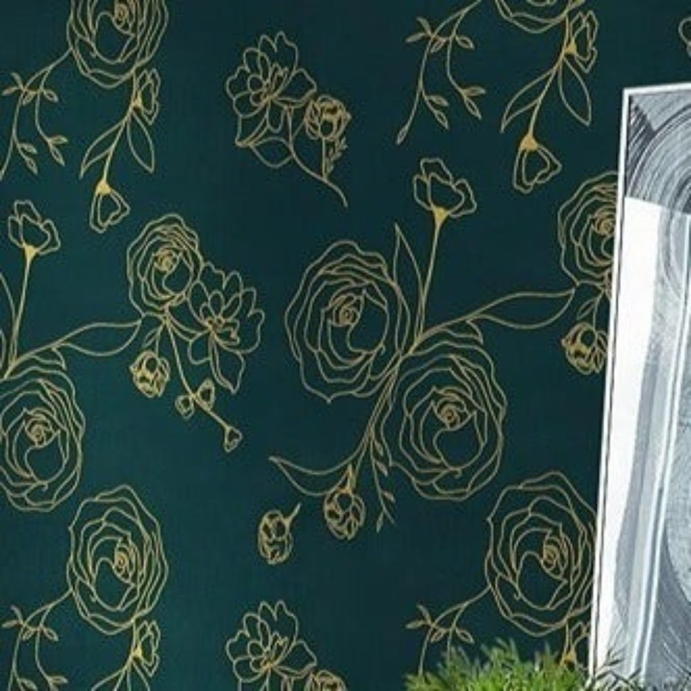 118"x17.3"Peel and Stick Wallpaper Gold and Green Contact Paper Dark Teal Green